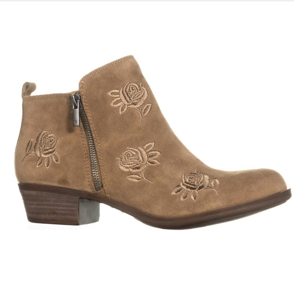 Lucky Brand Tan Leather/Suede Floral Booties